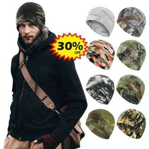 Men Camo Camouflage Beanie Hat Winter Warm Thermal Fleece Lined Ski Cap HO T - Picture 1 of 21