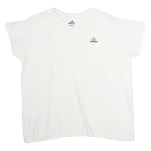 Adidas Damen T-Shirt weiß V-Ausschnitt L Baumwolle Rundhals Kurzarm Logo - Bild 1 von 6