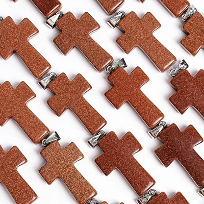 Colgante de piedras preciosas curativas perforadas con tapa de piedra dorada cruz marrón roja natural Foto 1 de 4