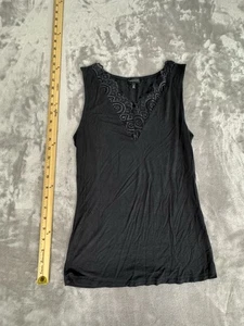 Camiseta sin mangas negra con hebilla de encaje para mujer pequeña negra sin mangas - Imagen 1 de 5