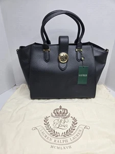 Ralph Lauren Charleston Shopper Bag Black Leather Shoulder Crossbody Work Purse  - Picture 1 of 8