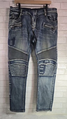 Jeans Balmain Paris 36x32 Moto Biker designer fino desgastado feito na Itália - Imagem 1 de 4