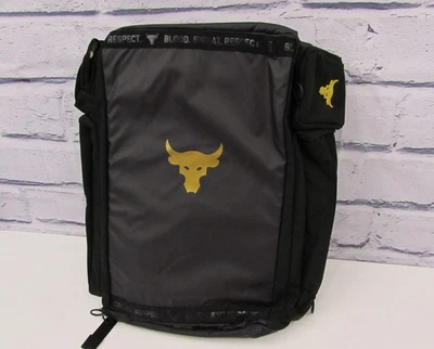 Under Armour UA Project Rock Duffle Backpack Bag Black Gold Gym 1376459 002 NWT. - Image 1 of 4