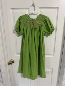 Anavini Hand Smocked Girls Green Corduroy Girls Shopping Bishop dress Size 6X - Picture 1 of 4