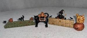 Suzi Skoglund Boston Rds Resin Folk Art Halloween Pumpkin Black Cat LOT Signs - Picture 1 of 7
