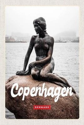 VIANMO Holzschild 18x12 cm Copenhagen Denmark Meerjungfrau Bildmotiv Reisemotiv Abenteu