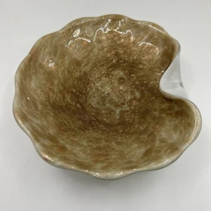 Murano? Bowl White Swirl With Heavy Gold Flake Spiral Aventurine 5” Trinket Dish - Picture 1 of 6