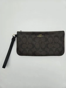Coach Large Corner Zip Wristlet in Signature C Canvas Brown/Black - Picture 1 of 9