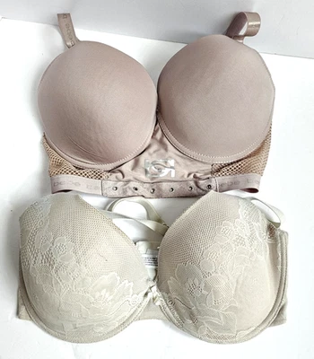2 Sujetadores Talla 34DD Beige Tostado Con Aros No Extraíbles Almohadillas Suaves Sujetador Ajustable Foto 1 de 4