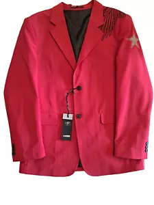 MONDO Exclusive Men's Blazer SZ L Red Embroidered Black Eagle Stars NEW - Picture 1 of 8