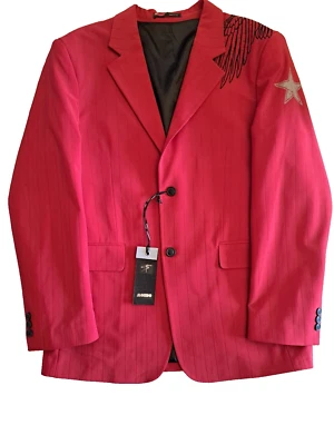 MONDO Exclusive Men's Blazer SZ L Red Embroidered Black Eagle Stars NEW - Image 1 of 4