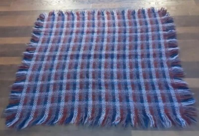 Vintage Tapestries Ireland Helena Ruuth Blue Purple Maroon Fringe Throw Blanket - Image 1 of 4