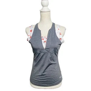 Top de tenis activo floral a rayas sin mangas gris rosa pequeño Bolle para mujer - Imagen 1 de 7