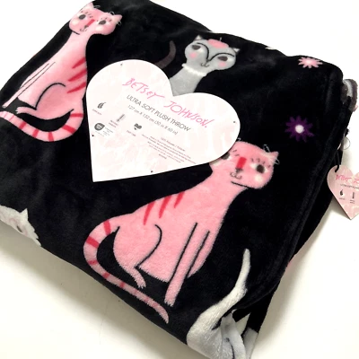 NUEVO CON ETIQUETAS BETSEY JOHNSON Ultra Suave Peluche Gatito Gatos 50x60 Gato Negro Maullido Felino Foto 1 de 4