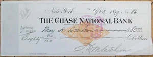 Chase National Bank 1899 Check, Imprinted Revenue Stamp, New York City, NY - Picture 1 of 1