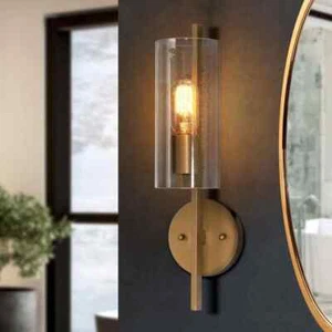Uolfin 17 in H. Modern Cylinder Powder Room Wall Sconce 1-Light Large Brass Gold - Picture 1 of 5