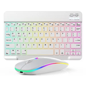 RGB Backlit Wireless Bluetooth Keyboard Mouse Set For iOS Android Laptop Tablet - Picture 1 of 29