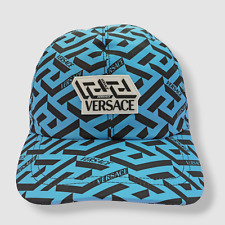 $475 Versace Men Blue Geometric Logo Print Baseball Cap Hat Size IT 59/ US 7 3/8