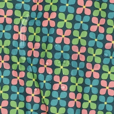 Baumwollstoff Blumen Retro Petrol grün rosa Beschichtet ab 50 cm x 146 cm - Bild 1 von 4