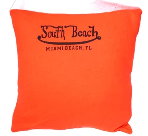 SOUTH BEACH MIAMI BEACH T-Shirt Kissenbezug Handarbeit 16 x 16 orange schwarz - Bild 1 von 3