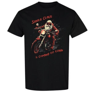 Christmas Motorcycle Bike Santa is Coming Graphic T-Shirt 100% Cotton Men Youth - Picture 1 of 9