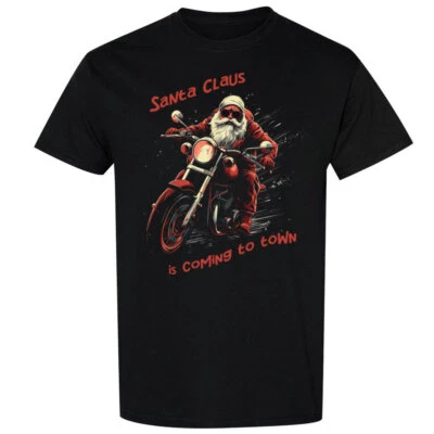 Camiseta Gráfica Navidad Moto Santa is Coming 100% Algodón Hombres Jóvenes Foto 1 de 3