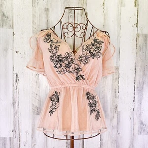 Nude Whimsy Boho Top schwarz Blumen bestickt SM elegant Fee Garten Party - Bild 1 von 8