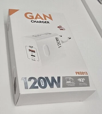 Caricabatterie USB C 120W GaN Caricatore muro Rapido Alimentatore Veloce 2 porte - Immagine 1 di 4