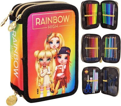MARKENLOS Federtasche Federmappe Rainbow High 3 Fächer 46-teilig Federmäppchen Schüleretui