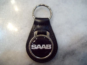 SAAB KEY CHAIN...BLACK LEATHER - Picture 1 of 1