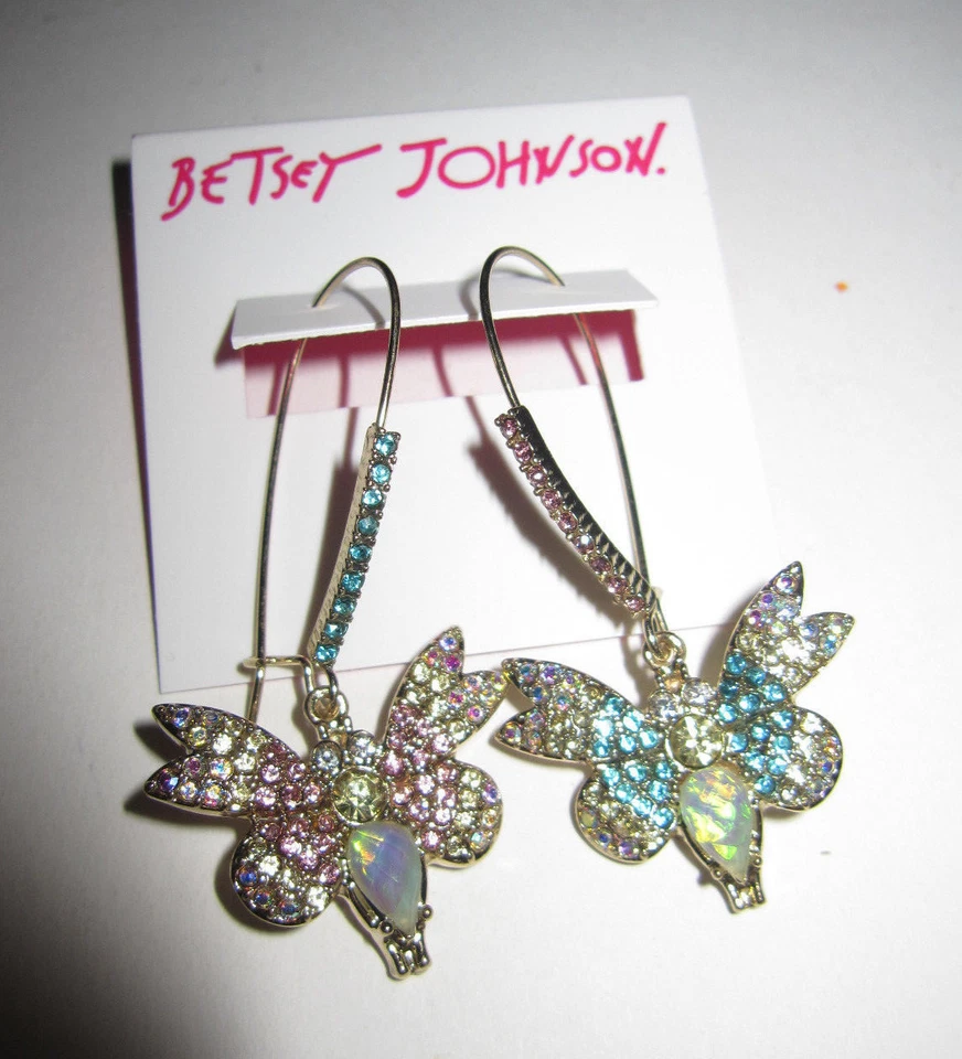 Betsey Johnson Buzz off Pave Butterfly Mismatch Drop Earrings 502