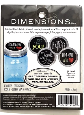 DIMENSIONS COUNTED X STITCH GREETINGS PK of 4 MASON JAR TOPPERS STANDARD or WIDE - Image 1 of 2