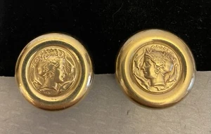 estate 14K Gold Aline Bassani Italy Clip Earrings Chunky 1" Roman Coins 13.6gr - Picture 1 of 13