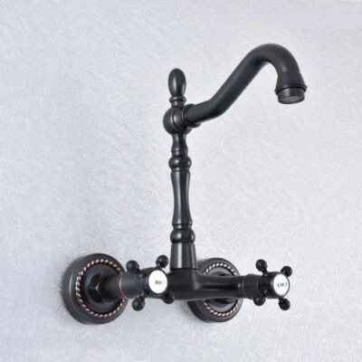 Black Oil Rubbed Brass Kitchen Faucet Bathroom Sink Mixer Tap Wall Mount ssf744 - Image 1 of 4