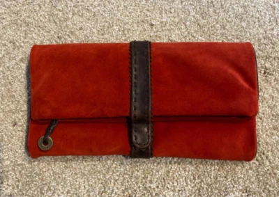 Bolso sin asas Donald J Pliner rojo gamuza ribete de cuero firmado logotipo bolso bolso cartera Foto 1 de 4