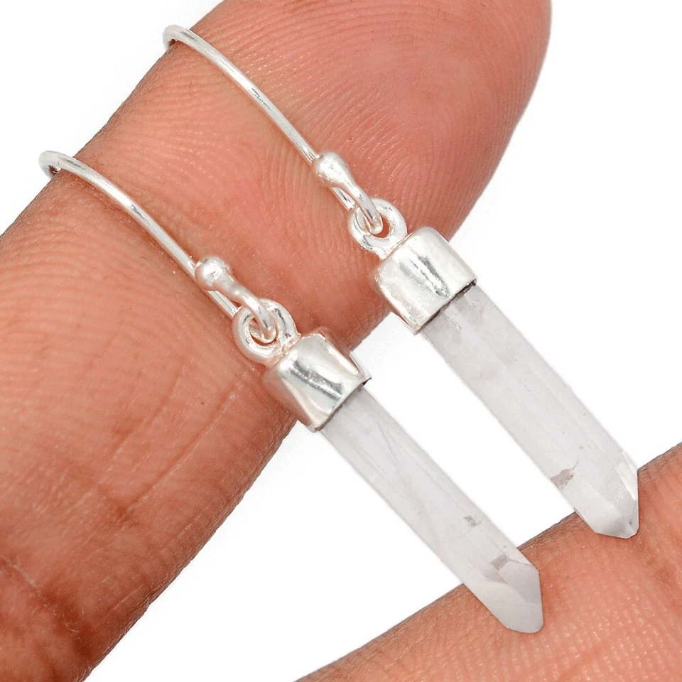 Pendientes de cuarzo de cristal lemuriano natural de plata de ley 925 joyería CE48877 Foto 1 de 1
