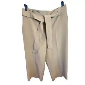 Joie Belted High-Waisted Tan Wide Leg Ankle Trousers Size 14 - Picture 1 of 14