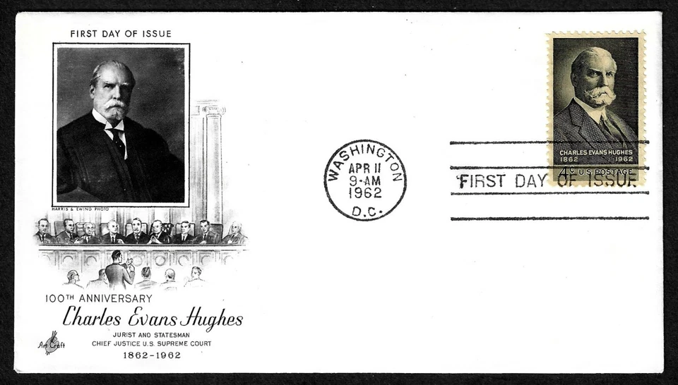 USA, SCOTT # 1195, ARTCRAFT FDC COVER OF 1962 STATESMAN CHARLES EVANS HUGHES - Image 1 of 1