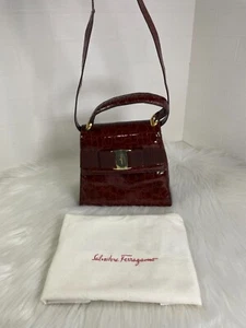 Salvatore Ferragamo Vara Mini Handbag Crossbody Bag Brown Leather Authen - Picture 1 of 20