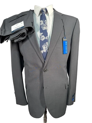 NUEVO NAUTICA Hombre Gris ELASTIZADO AJUSTE ATLÉTICO 2 piezas Traje 44R Chaqueta 38x33 Pantalón Foto 1 de 4