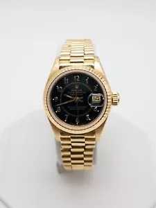 $30,000 ROLEX Ladies President BLACK 18k Yellow Gold Watch OPEN PAPERS Serviced - Picture 1 of 7