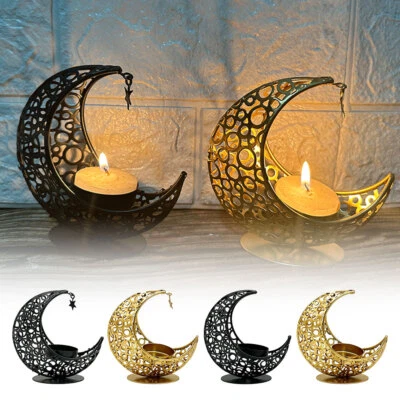Eid Mubarak Moon Star Metal Candlestick Ramadan Kareem Vintage Candle Holder OY - Image 1 of 4