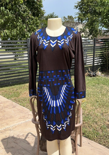 TORY BURCH ABITO CASUAL MARRONE MULTICOLORE STAMPA SETA MANICA LUNGA Tg L