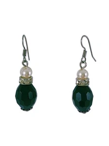 Pendientes de cristal de cuentas facetadas negras y perlas colgantes largas (022) - Imagen 1 de 1