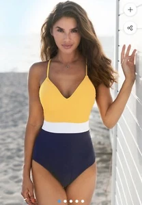 Colorblock Badeanzug mit V-Ausschnitt - Bild 1 von 3