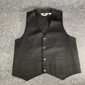 BEN DAVIS Button Snap Work Vest VINTAGE 90s Black Canvas Made in USA Mens Medium