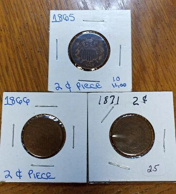 1865, 1866, & 1871 Lower Grade 2 Cent Pieces - Image 1 of 4