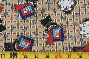 By 1/2 Yd, Vintage, Quilt & Winter Theme on Tan Cotton, Spectrix/Anderson, B1288 - Picture 1 of 7