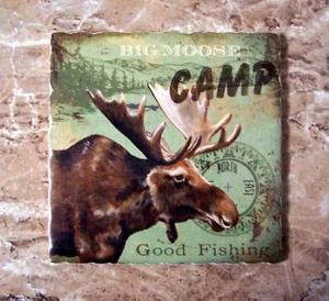 Moose Trivet Tumbled Stone "Moose Camp" Pattern - Picture 1 of 1