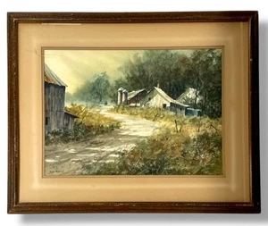⭕️ GARY SHEPARD ORIGINAL AQUARELL "FARMSCAPE" COUNTRY ROAD SIGNIERT AMERIKANISCHE KUNST - Bild 1 von 9